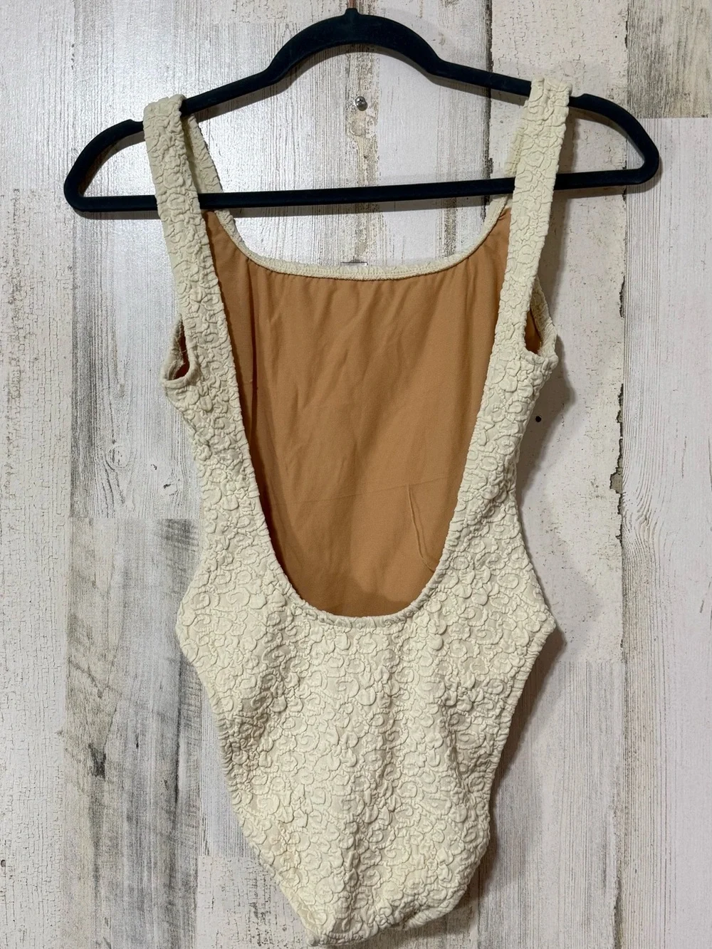 Vintage Daffy Swimwear Cream Textured Slim Fit One-Piece Swimsuit